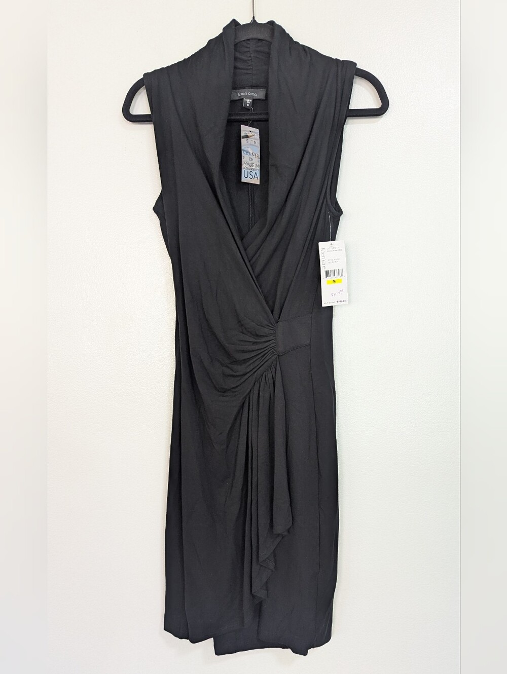 Karen Kane Black Sleeveless Ruched Wrap Dress Medium NWT 2L14143 LBD
